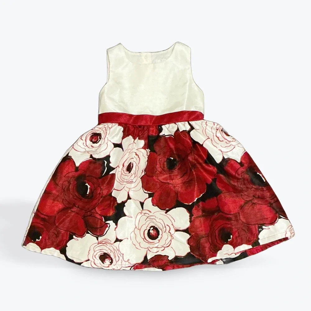 Gymboree Dressed Up Girls Dress‎ Red White Floral Bow Party 18-24 Months